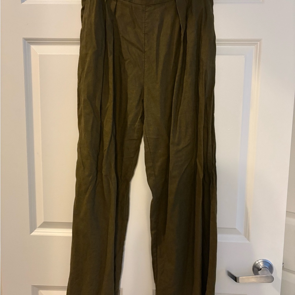 Abercrombie & Fitch Olive Linen Wide Leg Pants